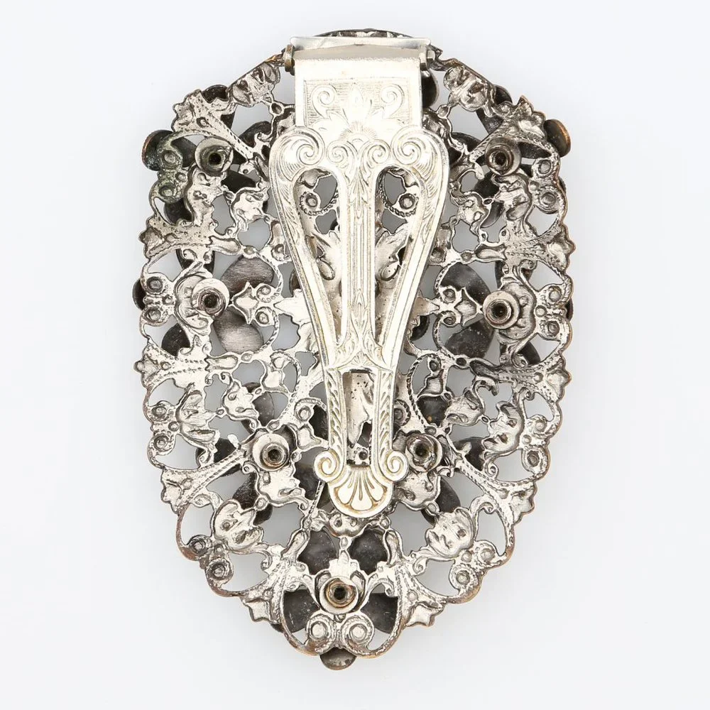 Vintage‎ Filigree Openwork and Brass Flowers With Marcasites Dress Clip 1930s